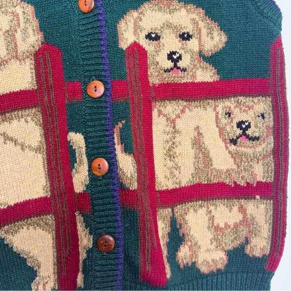 Vintage Hand-Embroidered Dog Sweater Vest Button Front Knit Cottagecore Grandpa - Picture 9 of 15